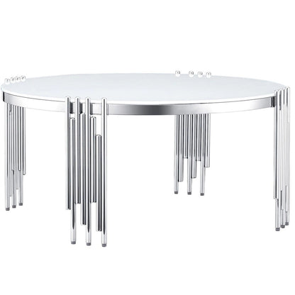 Round Tempered Glass Coffee Table with 3 Tiers 360 Degrees Rotating Top