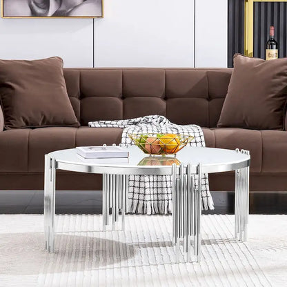 Round Tempered Glass Coffee Table with 3 Tiers 360 Degrees Rotating Top