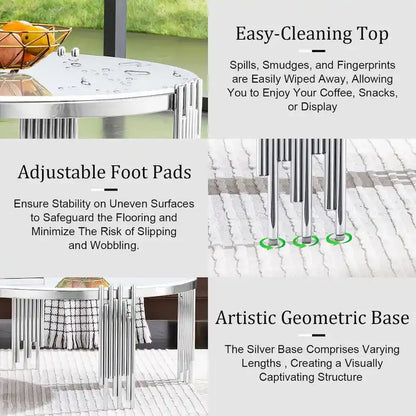 Round Tempered Glass Coffee Table with 3 Tiers 360 Degrees Rotating Top