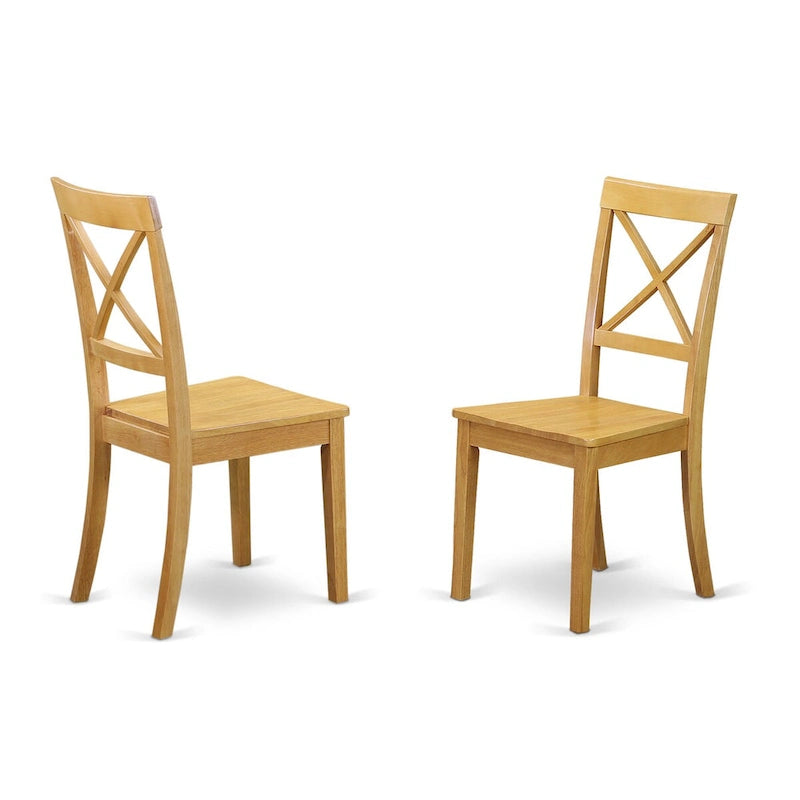 East West Furniture 3 Piece Modern Dining Table Set- a Round Kitchen Table with Pedestal and 2 Kitchen Dining Chairs, Oak