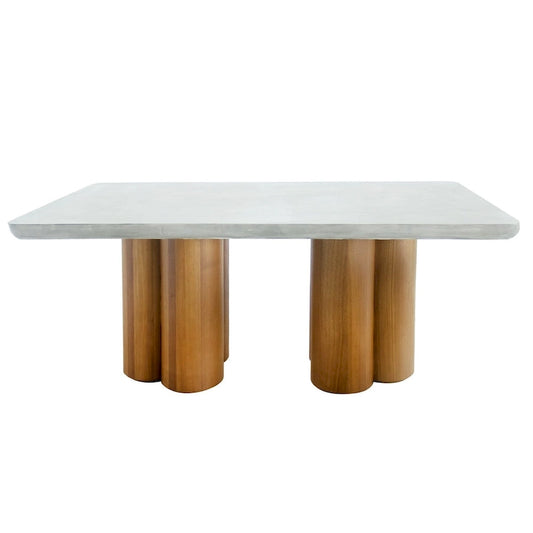 Cid Ziv 71 Inch Dining Table, Rectangular Gray Faux Concrete, Pillar Base