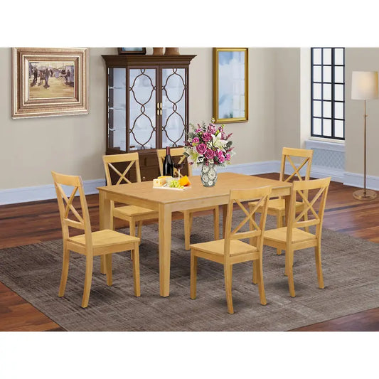 East West Furniture 7 Piece Kitchen Table & Chairs Set Consist of a Dining Table and 6 Dining Room Chairs, 36x60 Inch, Mahogany