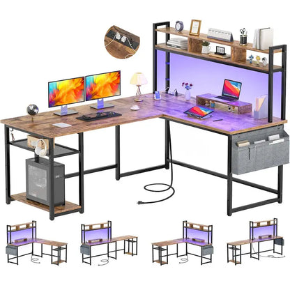 L-Shape Gaming Desk Wood Office Computer Table with Hutch and USB Port