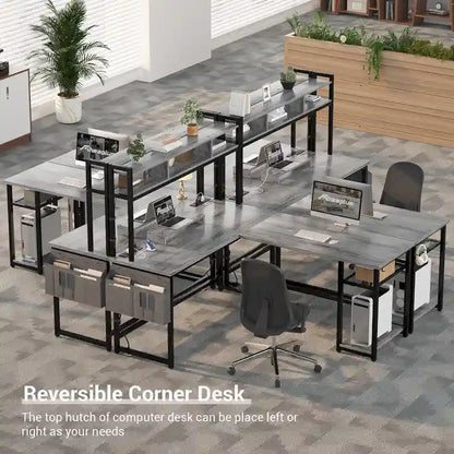 L-Shape Gaming Desk Wood Office Computer Table with Hutch and USB Port