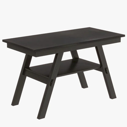 6-Piece Wood Counter Height Kitchen Dining Table Set with Storage Shelf, Bench and 4 Chairs, Espresso and Beige