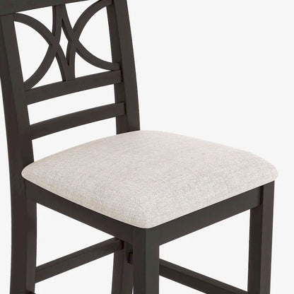 6-Piece Wood Counter Height Kitchen Dining Table Set with Storage Shelf, Bench and 4 Chairs, Espresso and Beige