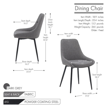 Porthos Home Orin Fabric Dining Chairs with Steel Legs, Set of 2