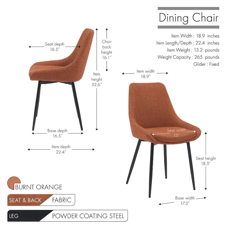 Porthos Home Orin Fabric Dining Chairs with Steel Legs, Set of 2