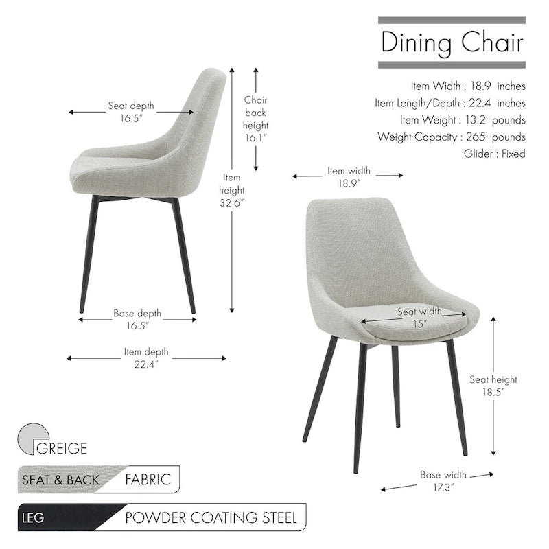 Porthos Home Orin Fabric Dining Chairs with Steel Legs, Set of 2