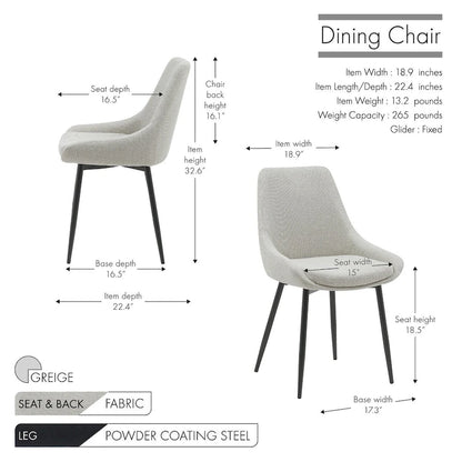 Porthos Home Orin Fabric Dining Chairs with Steel Legs, Set of 2