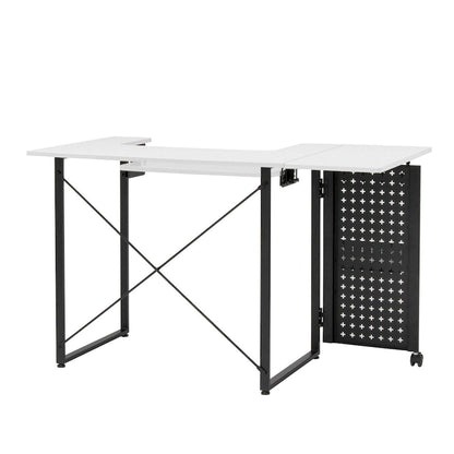 Sew Ready Pivot Sewing Table with Storage Panel and Adjustable Platform