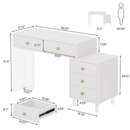 Modern 5 Drawers Computer Writing Desk with Acrylic Base