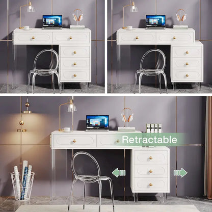 Modern 5 Drawers Computer Writing Desk with Acrylic Base