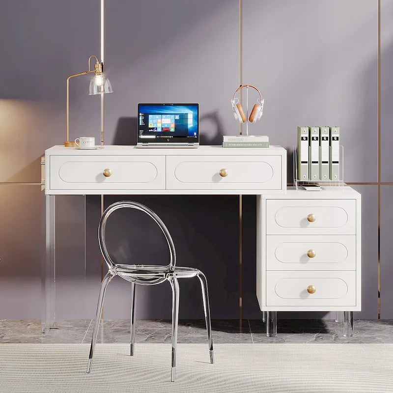 Modern 5 Drawers Computer Writing Desk with Acrylic Base