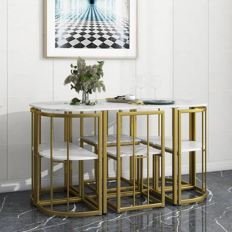 7-Piece Iron Dining Table Set with Table and Six Chairs