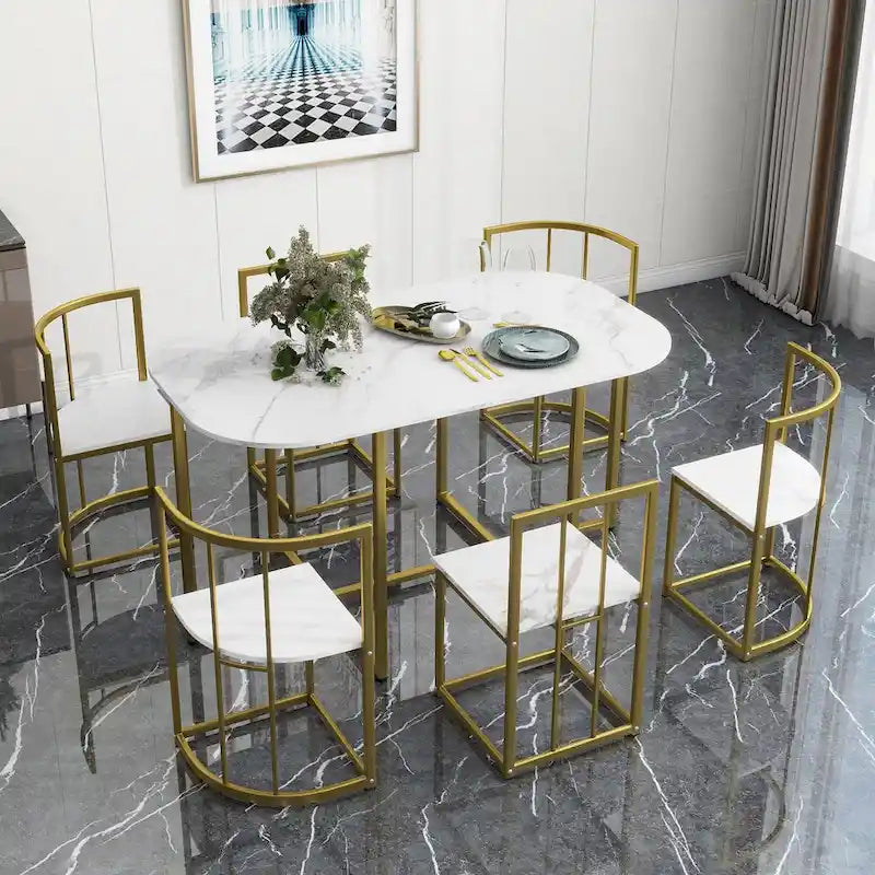 7-Piece Iron Dining Table Set with Table and Six Chairs