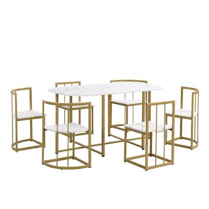 7-Piece Iron Dining Table Set with Table and Six Chairs