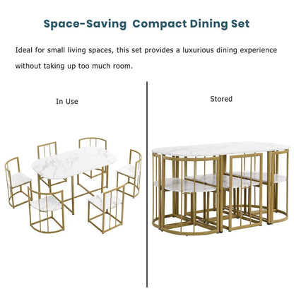 7-Piece Iron Dining Table Set with Table and Six Chairs