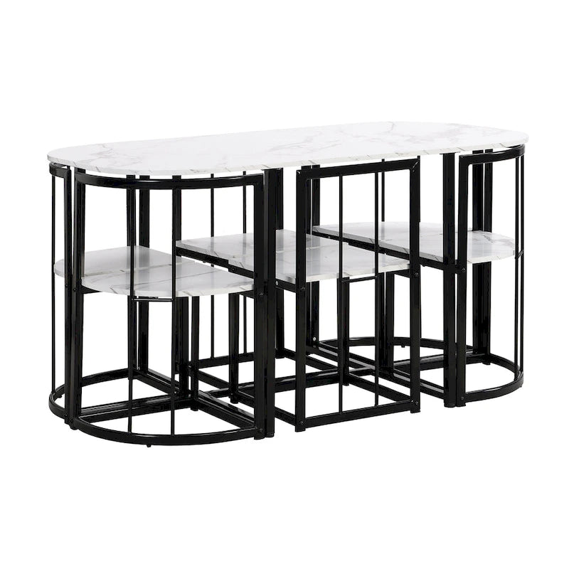 7-Piece Iron Dining Table Set with Table and Six Chairs