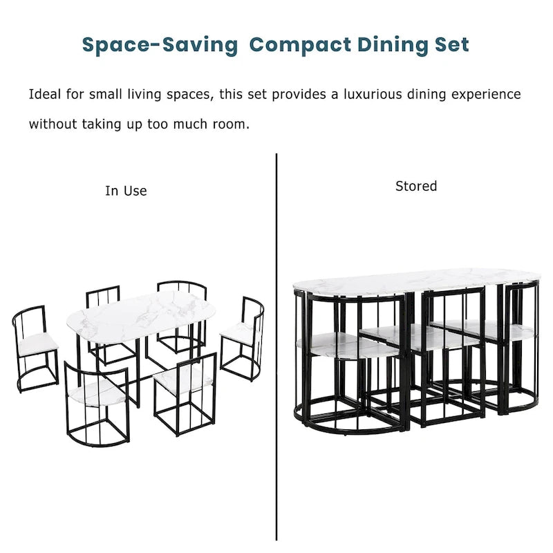 7-Piece Iron Dining Table Set with Table and Six Chairs