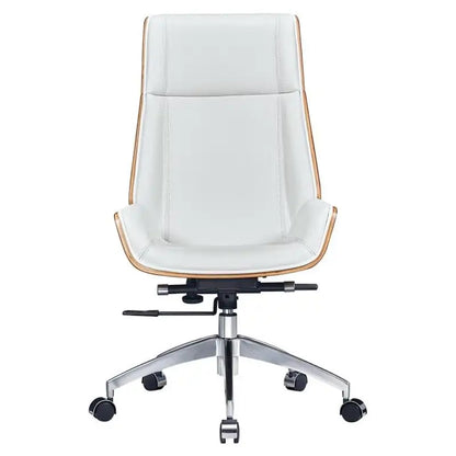 Genuine Leather High Back Executive Office Chair in Solid Walnut Wood