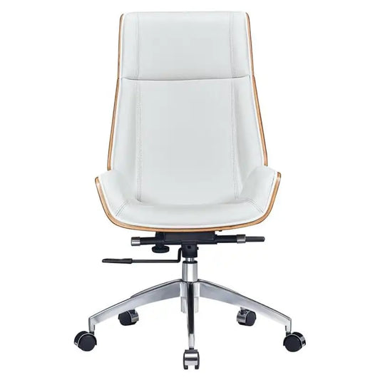 Genuine Leather High Back Executive Office Chair in Solid Walnut Wood