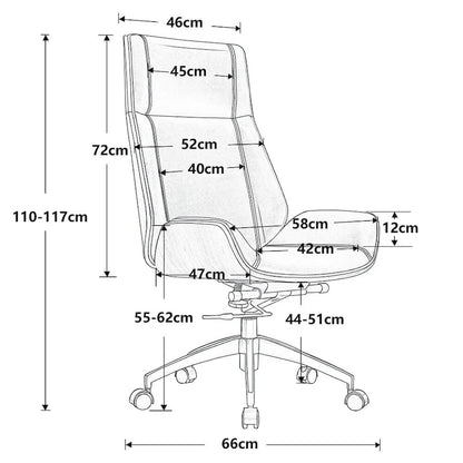 Genuine Leather High Back Executive Office Chair in Solid Walnut Wood