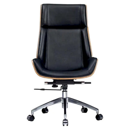 Genuine Leather High Back Executive Office Chair in Solid Walnut Wood