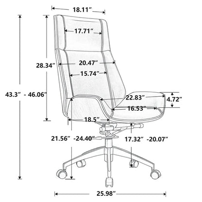 Genuine Leather High Back Executive Office Chair in Solid Walnut Wood