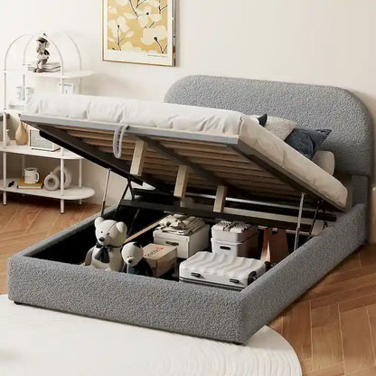 Teddy Fleece Full Size Upholstered Platform Bed with Hydraulic Storage System