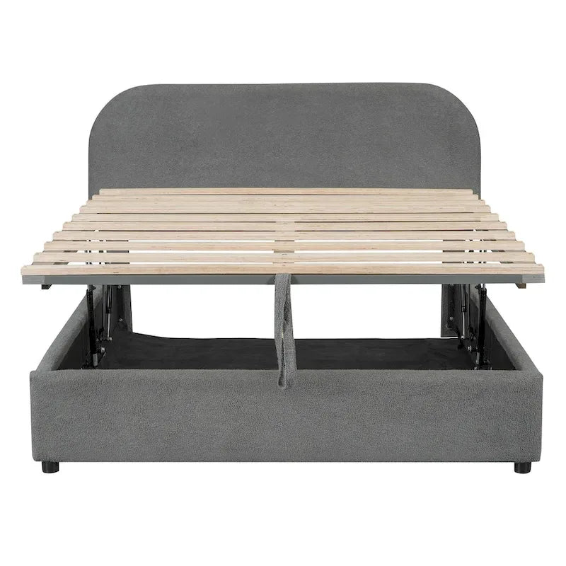 Teddy Fleece Full Size Upholstered Platform Bed with Hydraulic Storage System