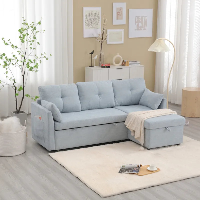 The U-shaped sofa can be turned into a recliner with a storage function