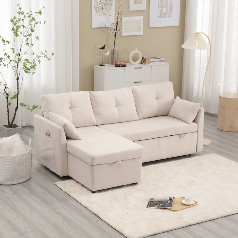 The U-shaped sofa can be turned into a recliner with a storage function
