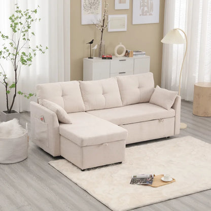 The U-shaped sofa can be turned into a recliner with a storage function