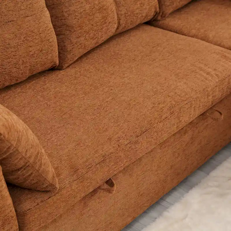 The U-shaped sofa can be turned into a recliner with a storage function