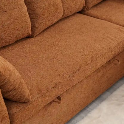The U-shaped sofa can be turned into a recliner with a storage function