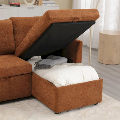 The U-shaped sofa can be turned into a recliner with a storage function