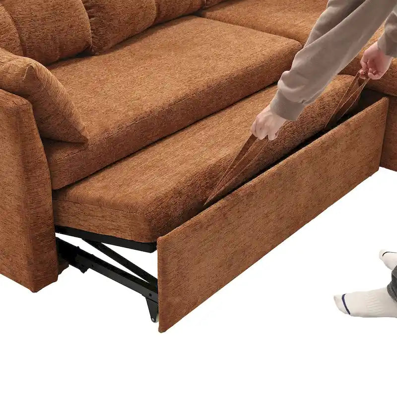The U-shaped sofa can be turned into a recliner with a storage function