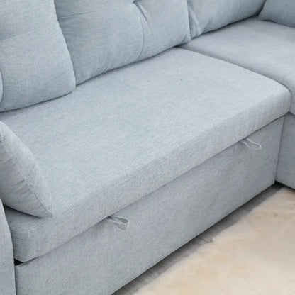 The U-shaped sofa can be turned into a recliner with a storage function