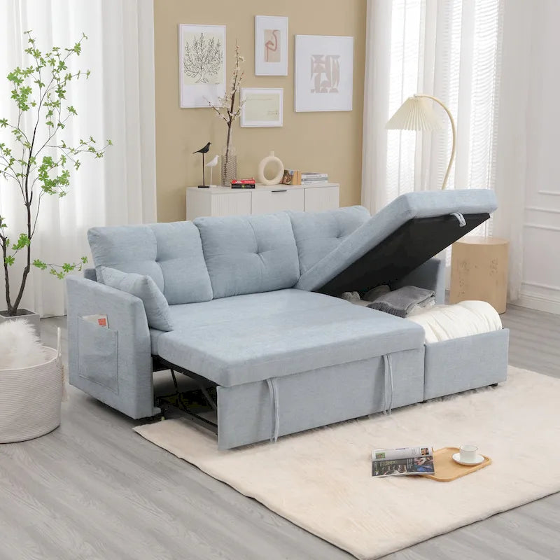 The U-shaped sofa can be turned into a recliner with a storage function