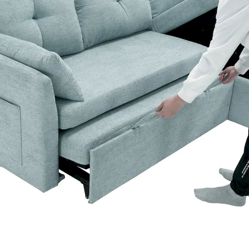 The U-shaped sofa can be turned into a recliner with a storage function