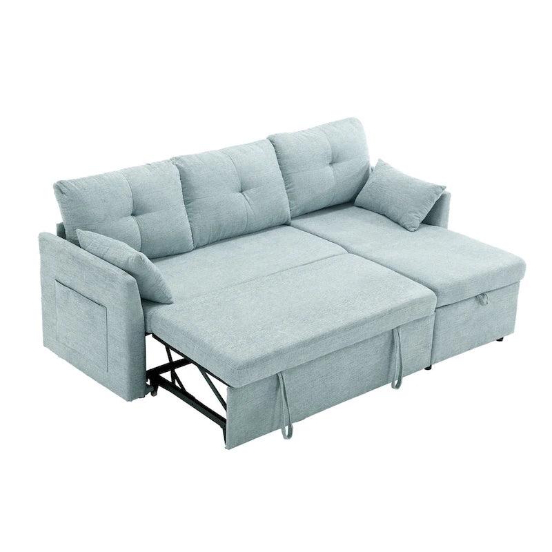 The U-shaped sofa can be turned into a recliner with a storage function