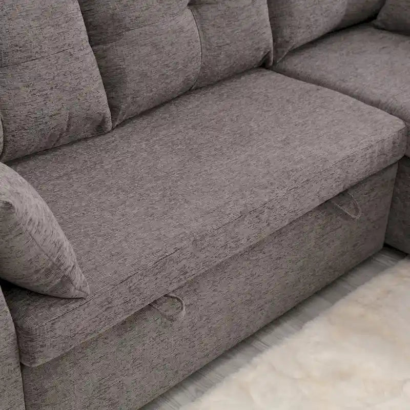 The U-shaped sofa can be turned into a recliner with a storage function