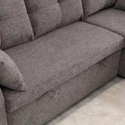The U-shaped sofa can be turned into a recliner with a storage function