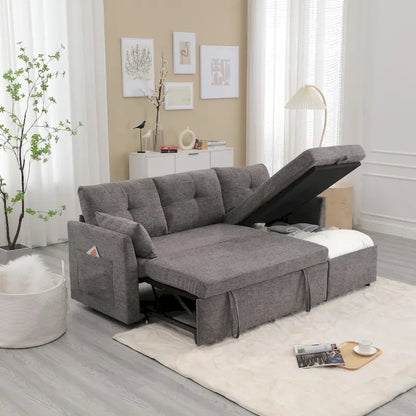 The U-shaped sofa can be turned into a recliner with a storage function