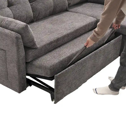 The U-shaped sofa can be turned into a recliner with a storage function