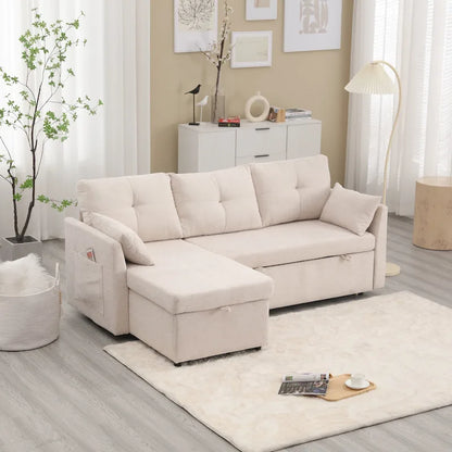 The U-shaped sofa can be turned into a recliner with a storage function