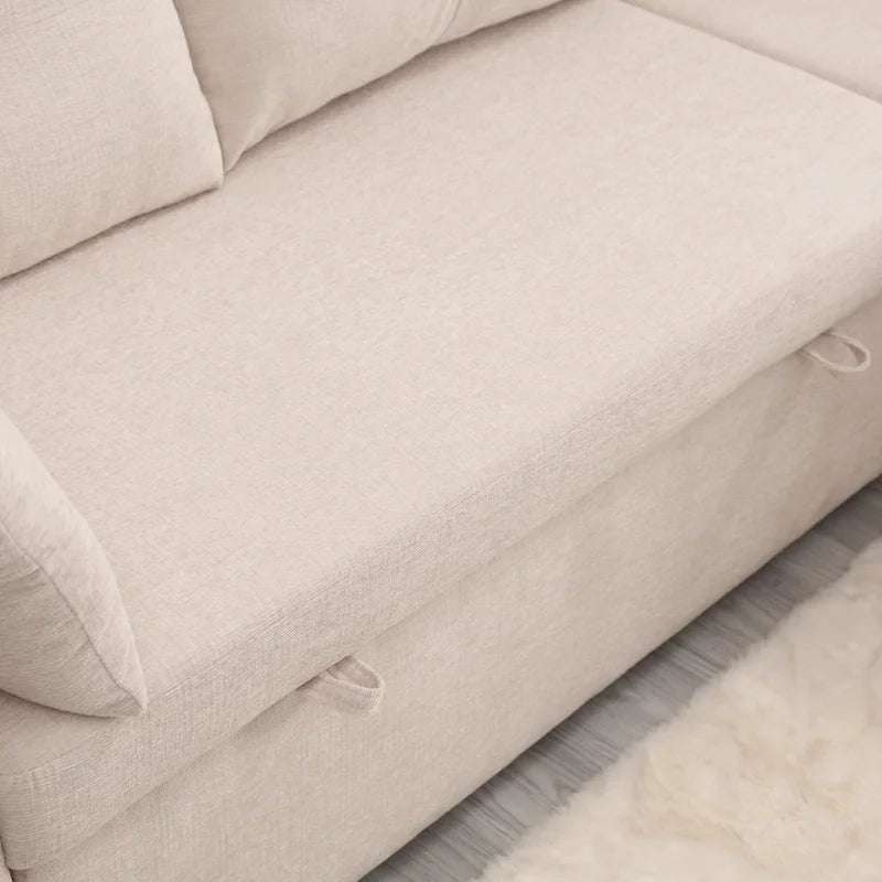 The U-shaped sofa can be turned into a recliner with a storage function