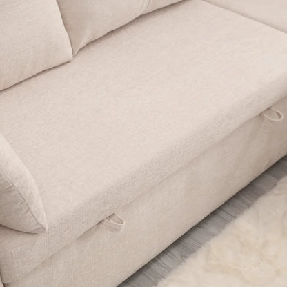 The U-shaped sofa can be turned into a recliner with a storage function