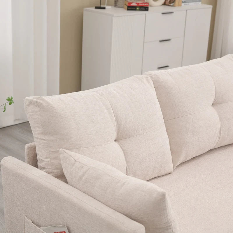 The U-shaped sofa can be turned into a recliner with a storage function